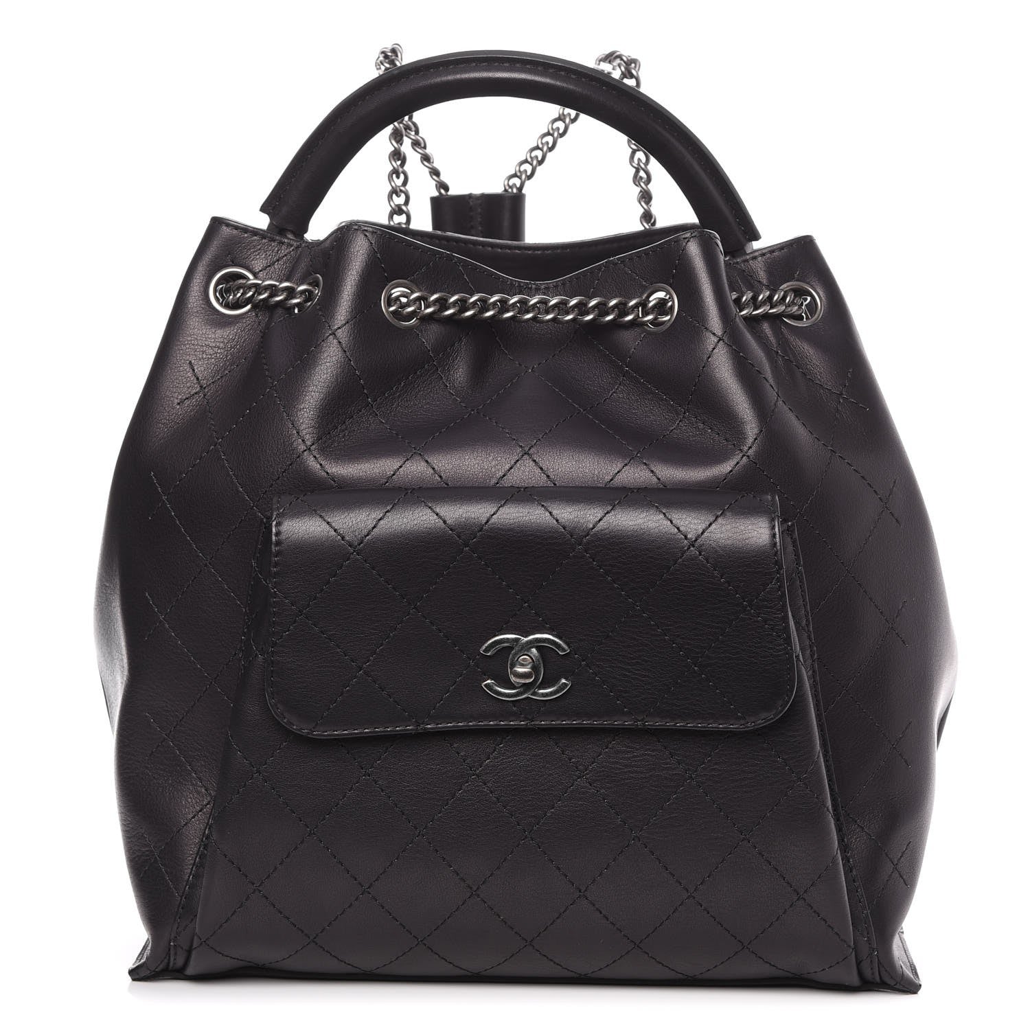 Chanel Calfskin Stitched Large Urban Luxury Drawstring Backpack Black 1 of 7