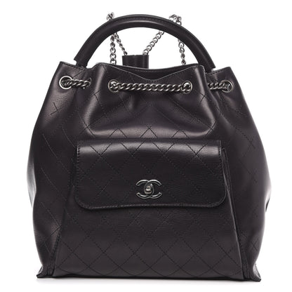 Chanel Calfskin Stitched Large Urban Luxury Drawstring Backpack Black 1 of 7