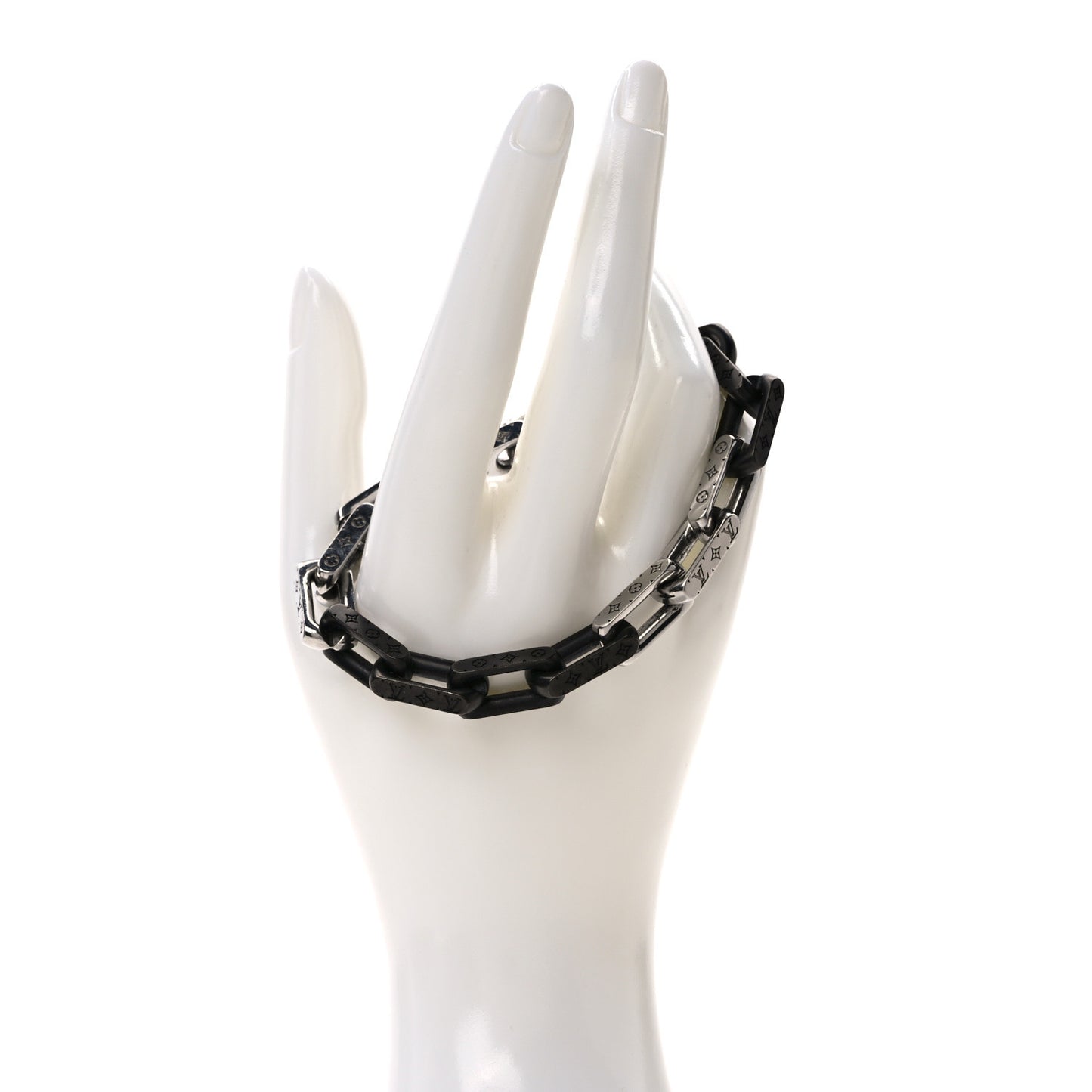 Metal Monogram Chain Bracelet Silver Black