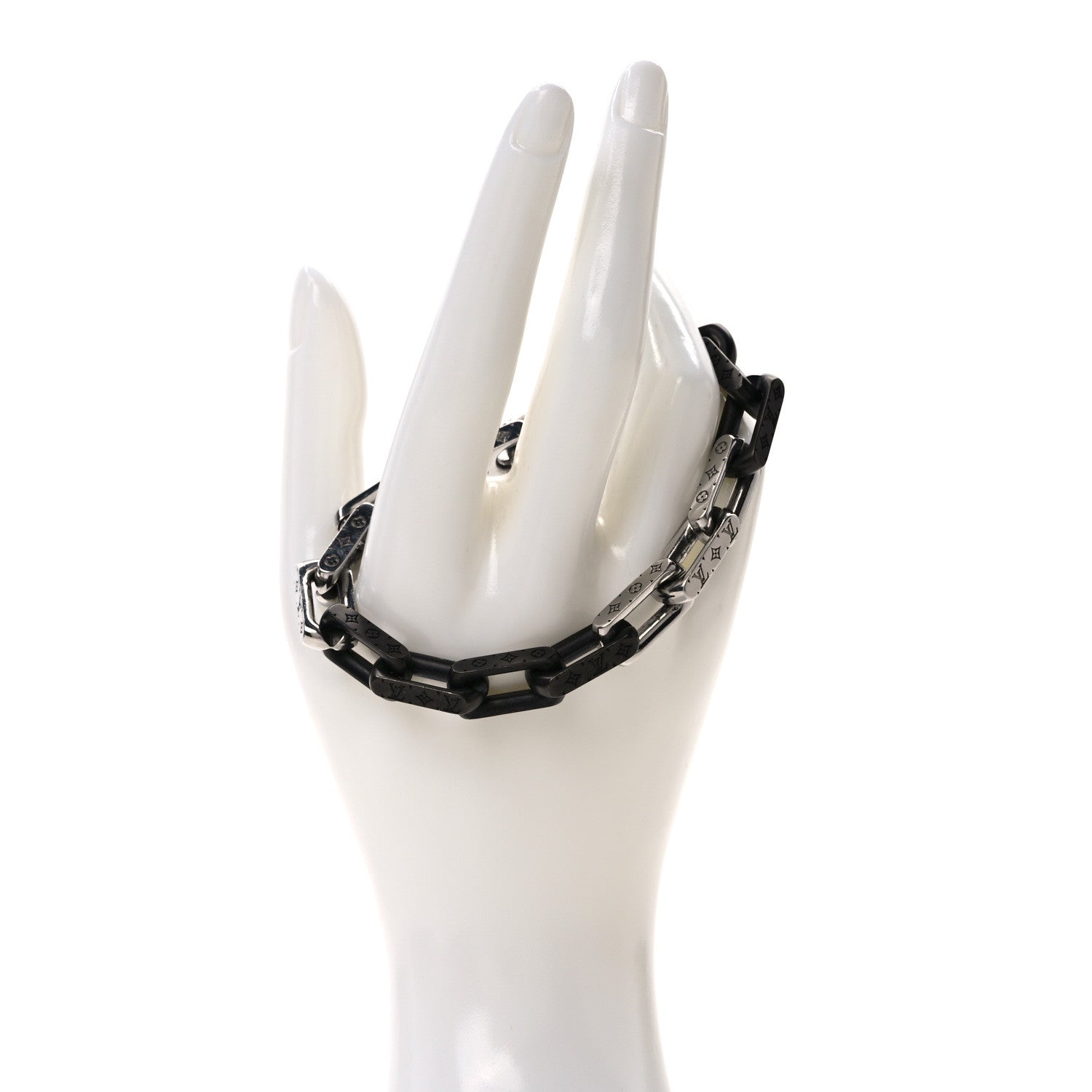 Louis Vuitton Metal Monogram Chain Bracelet Silver Black 2 of 5