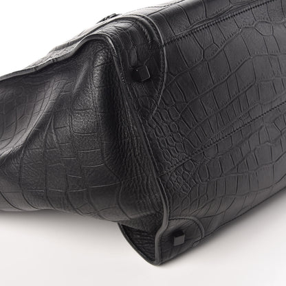 Celine Crocodile Embossed Calfskin Medium Phantom Luggage Black 12 of 19