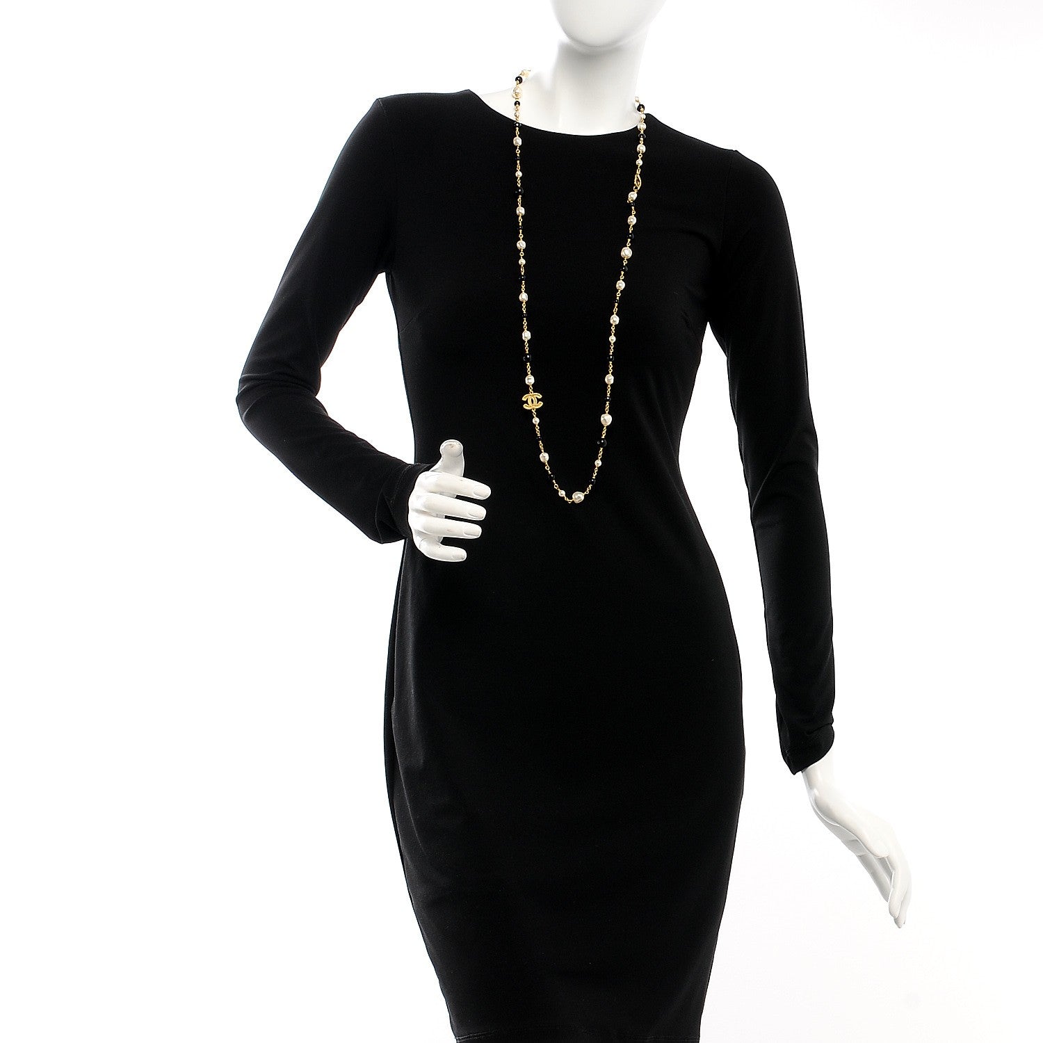 Chanel Pearl Bead CC Long Necklace Black Gold 2 of 5