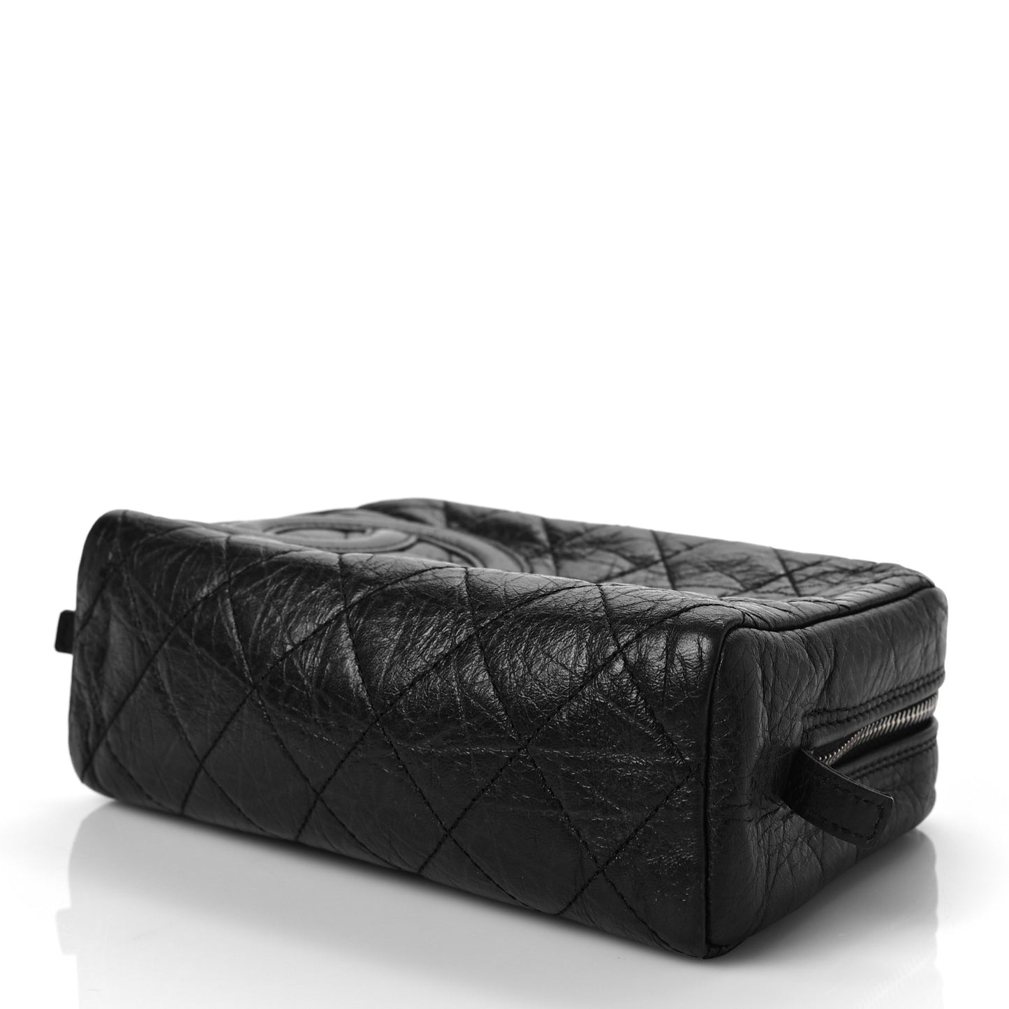 Aged Calfskin Quilted Cambon Cosmetic Case Black