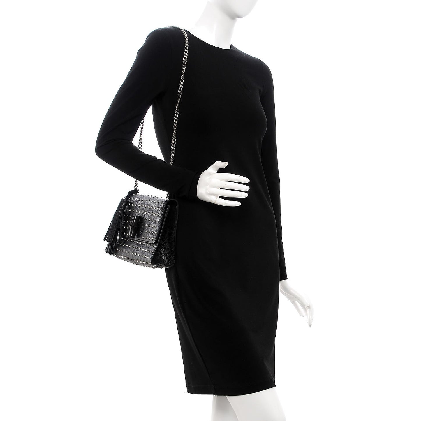 Calfskin Medium Studded Miss Bamboo Shoulder Bag Black