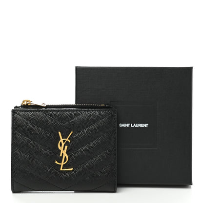 Saint Laurent Grain De Poudre Matelasse Chevron Monogram Zipped Card Case Black 9 of 9