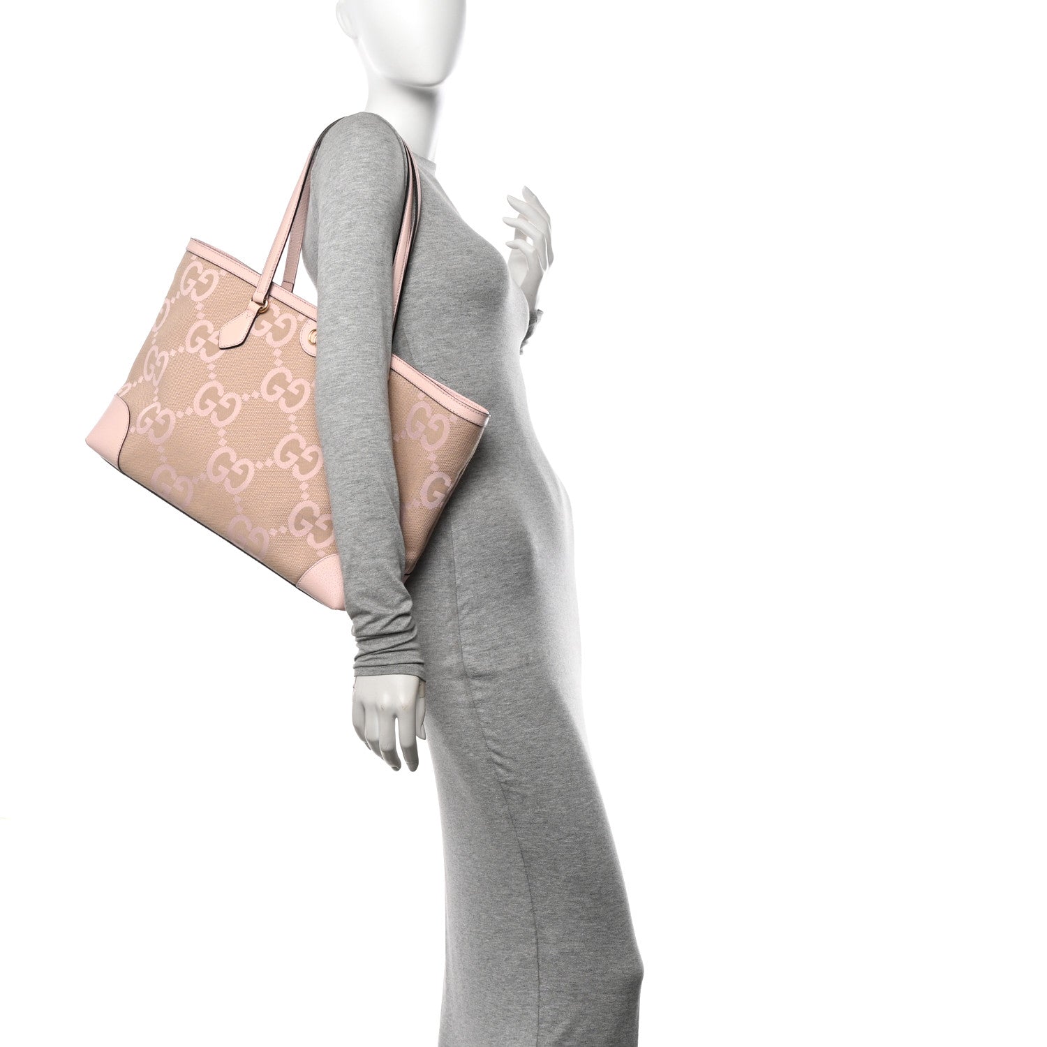 Gucci Monogram Jumbo GG Textured Dollar Calfskin Medium Ophidia Shopping Tote Beige Perfect Pink 2 of 12