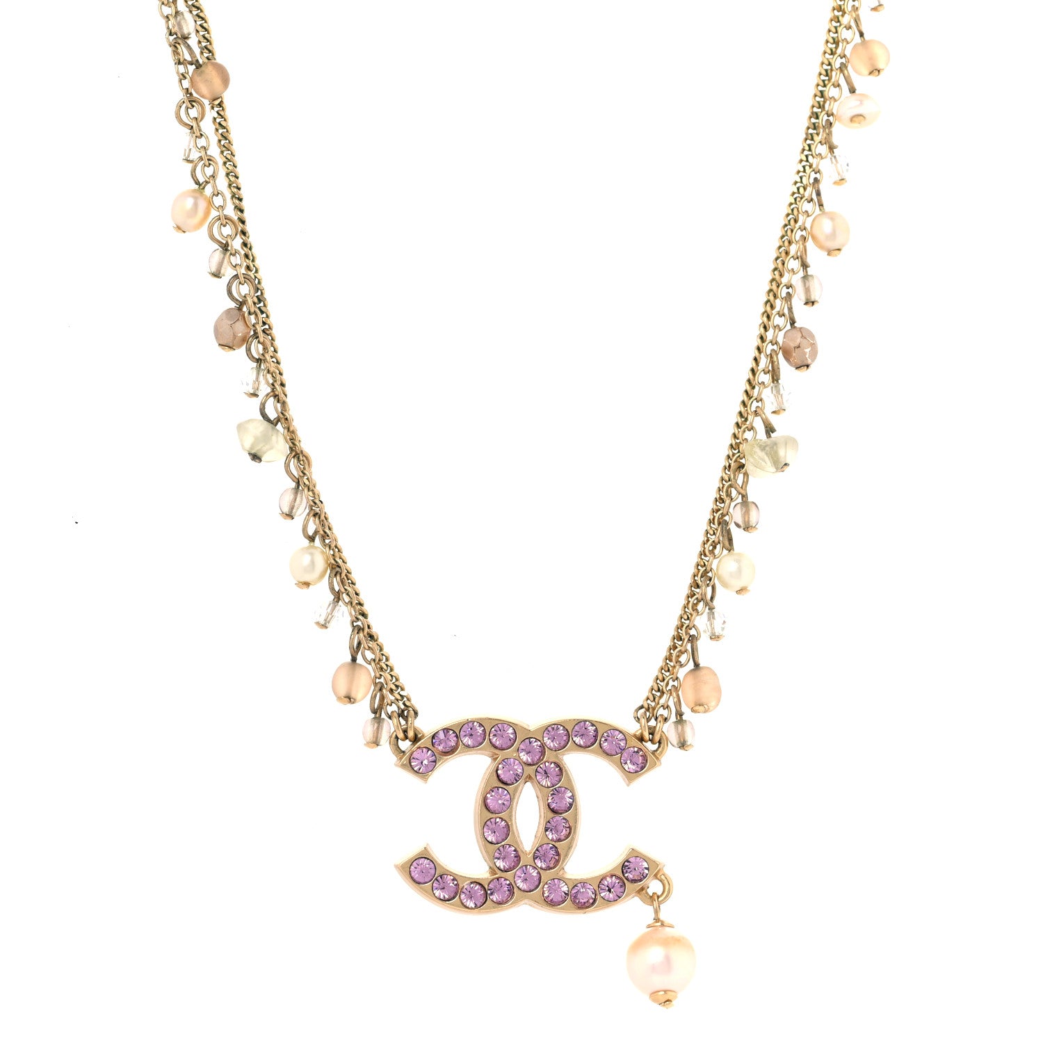 Chanel Pearl Beaded Crystal CC Long Necklace Pink 1 of 5
