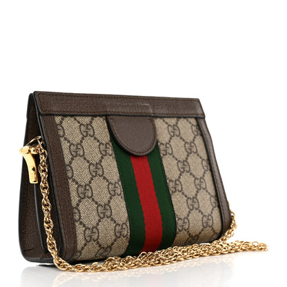 Gucci GG Supreme Monogram Textured Dollar Calfskin Web Mini Ophidia Chain Shoulder Bag Beige Ebony New Acero 3 of 12