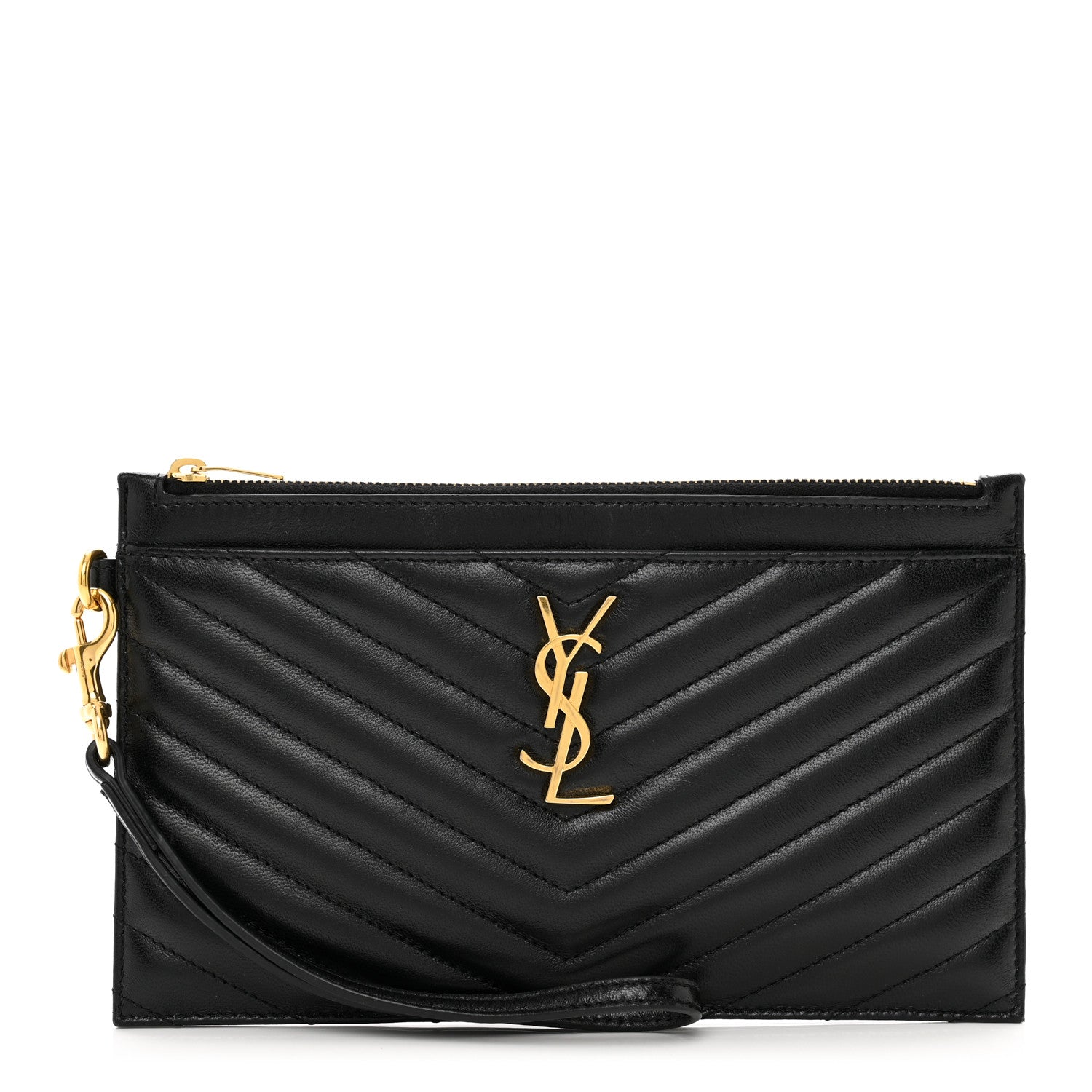 Saint Laurent Lambskin Chevron Monogram Large Bill Pouch Black 1 of 9