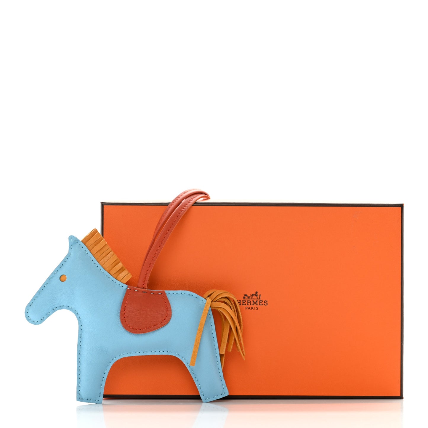 Milo Lambskin Grigri Rodeo Horse Bag Charm MM Celeste Naturel Bouton D'Or Cornaline