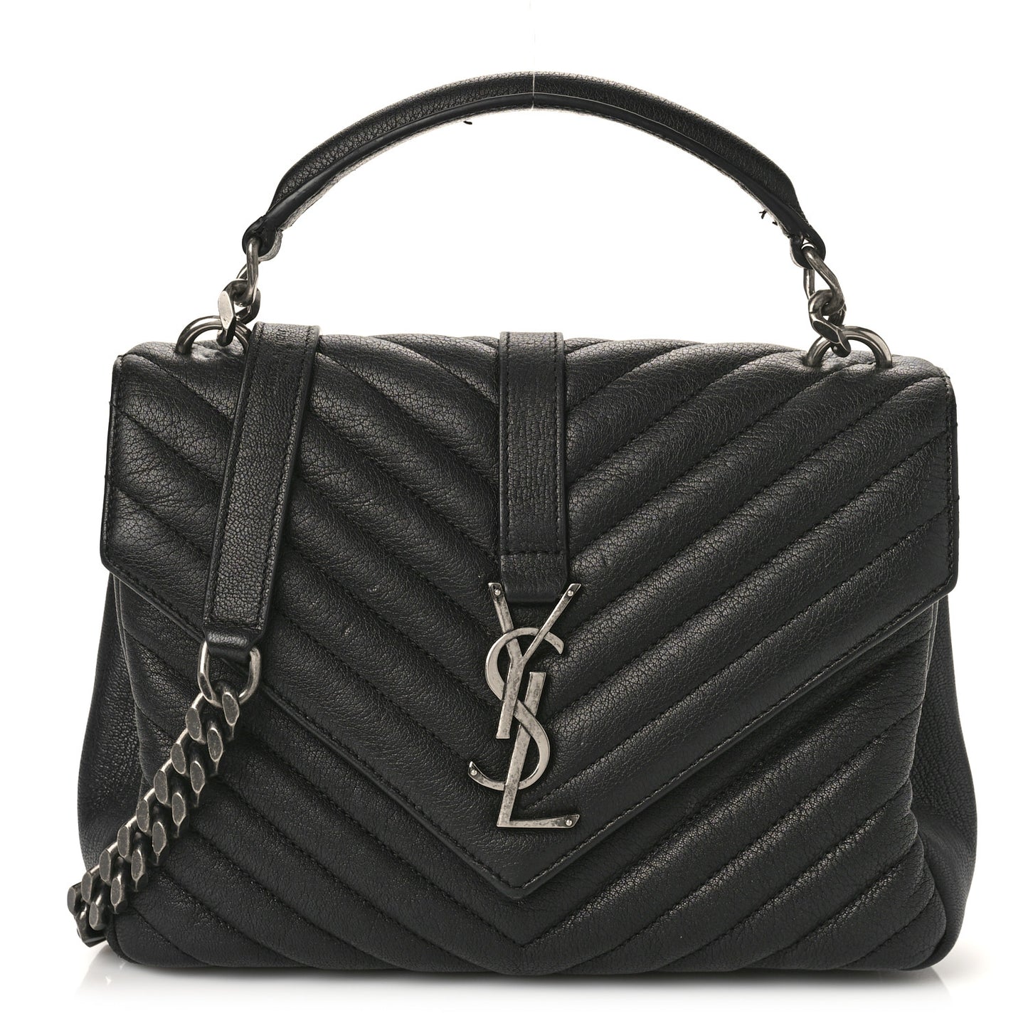 Sheepskin Matelasse Chevron Monogram Medium College Bag Black