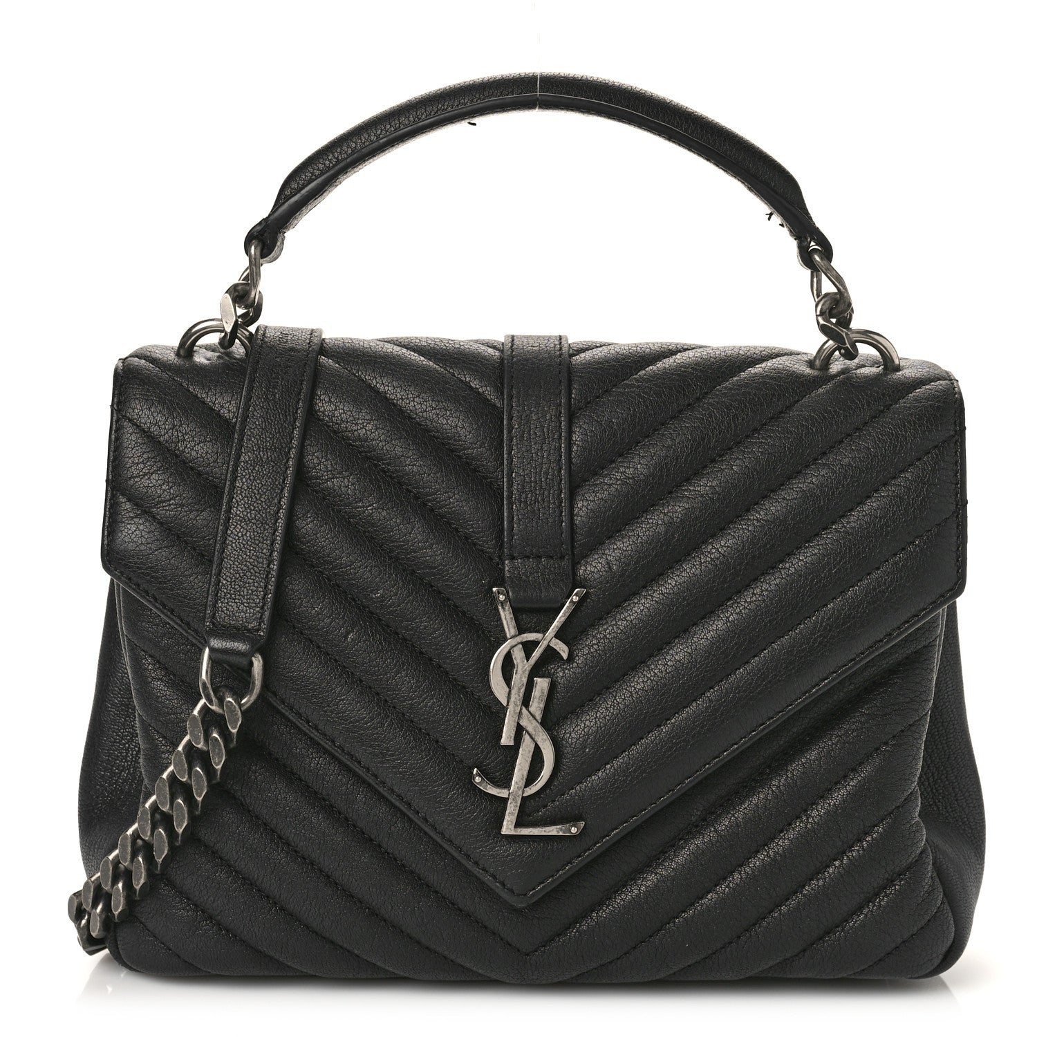 Saint Laurent Sheepskin Matelasse Chevron Monogram Medium College Bag Black 1 of 11