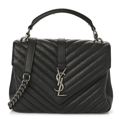 Saint Laurent Sheepskin Matelasse Chevron Monogram Medium College Bag Black 1 of 11