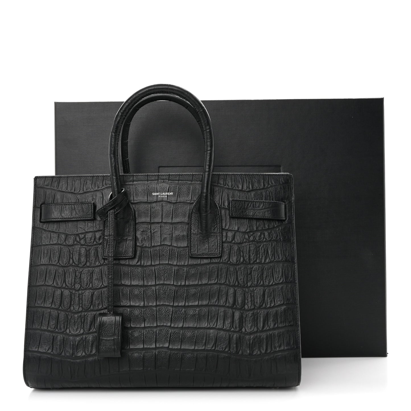 Calfskin Crocodile Embossed Small Sac de Jour Black