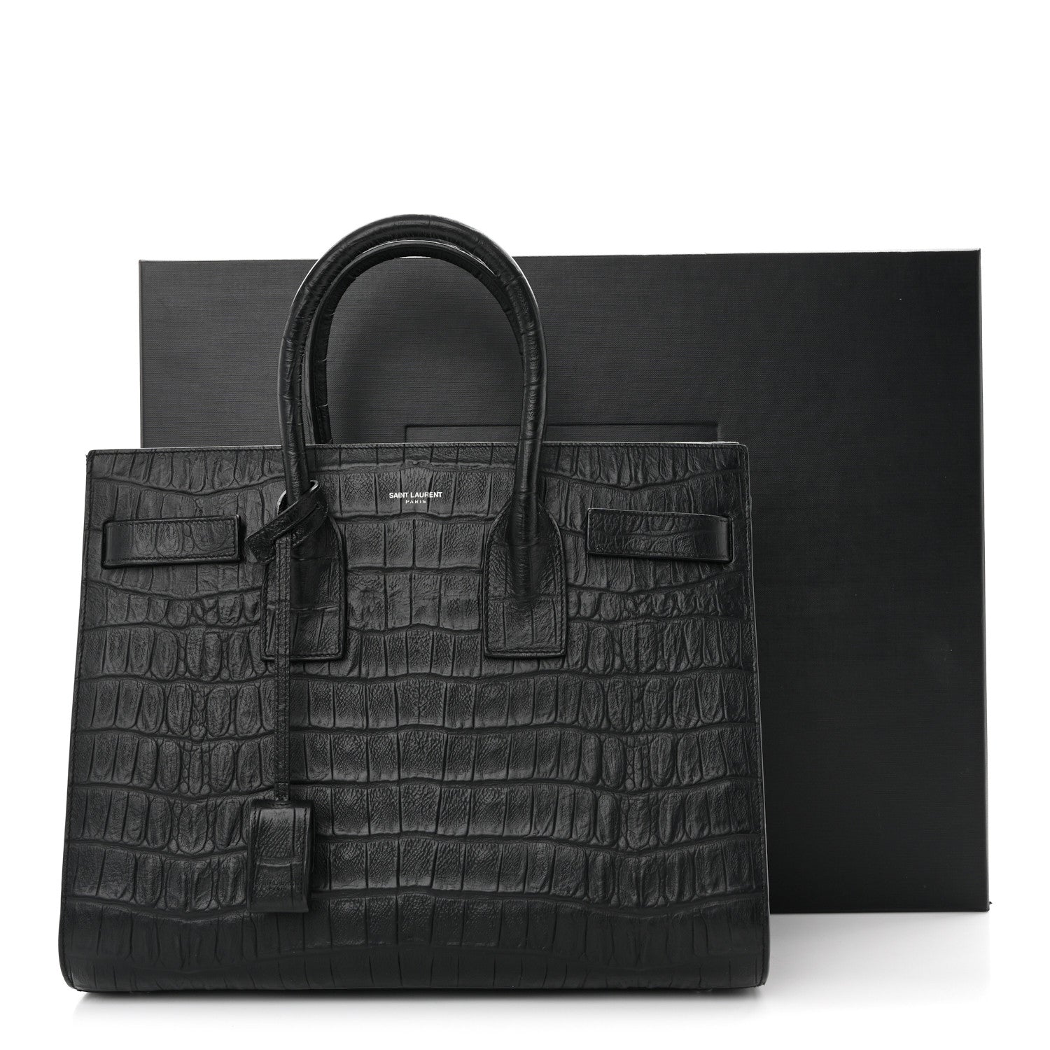 Saint Laurent Calfskin Crocodile Embossed Small Sac de Jour Black 14 of 14