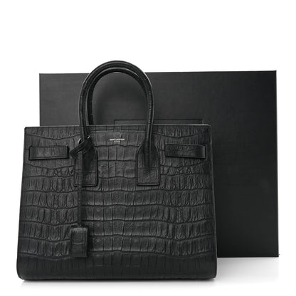 Saint Laurent Calfskin Crocodile Embossed Small Sac de Jour Black 14 of 14