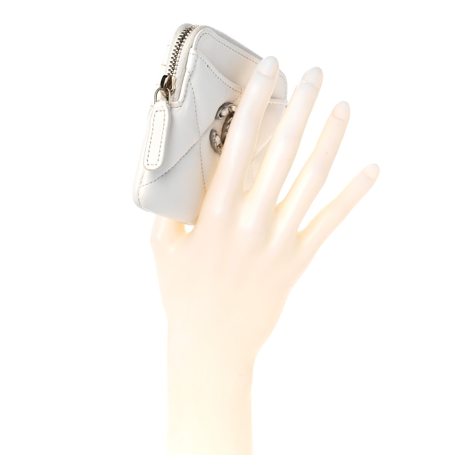 Chanel Lambskin Quilted Chanel 19 Zip Card Holder Wallet White 2 of 11