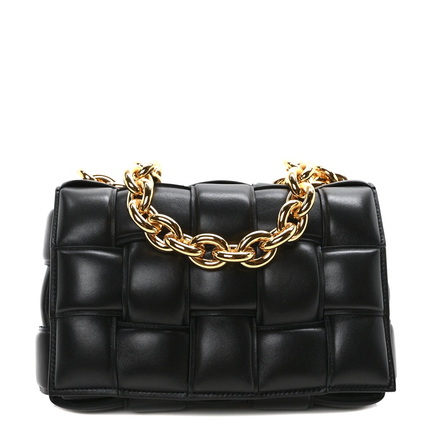 Lambskin Maxi Intreccio Padded Chain Cassette Crossbody Bag Black