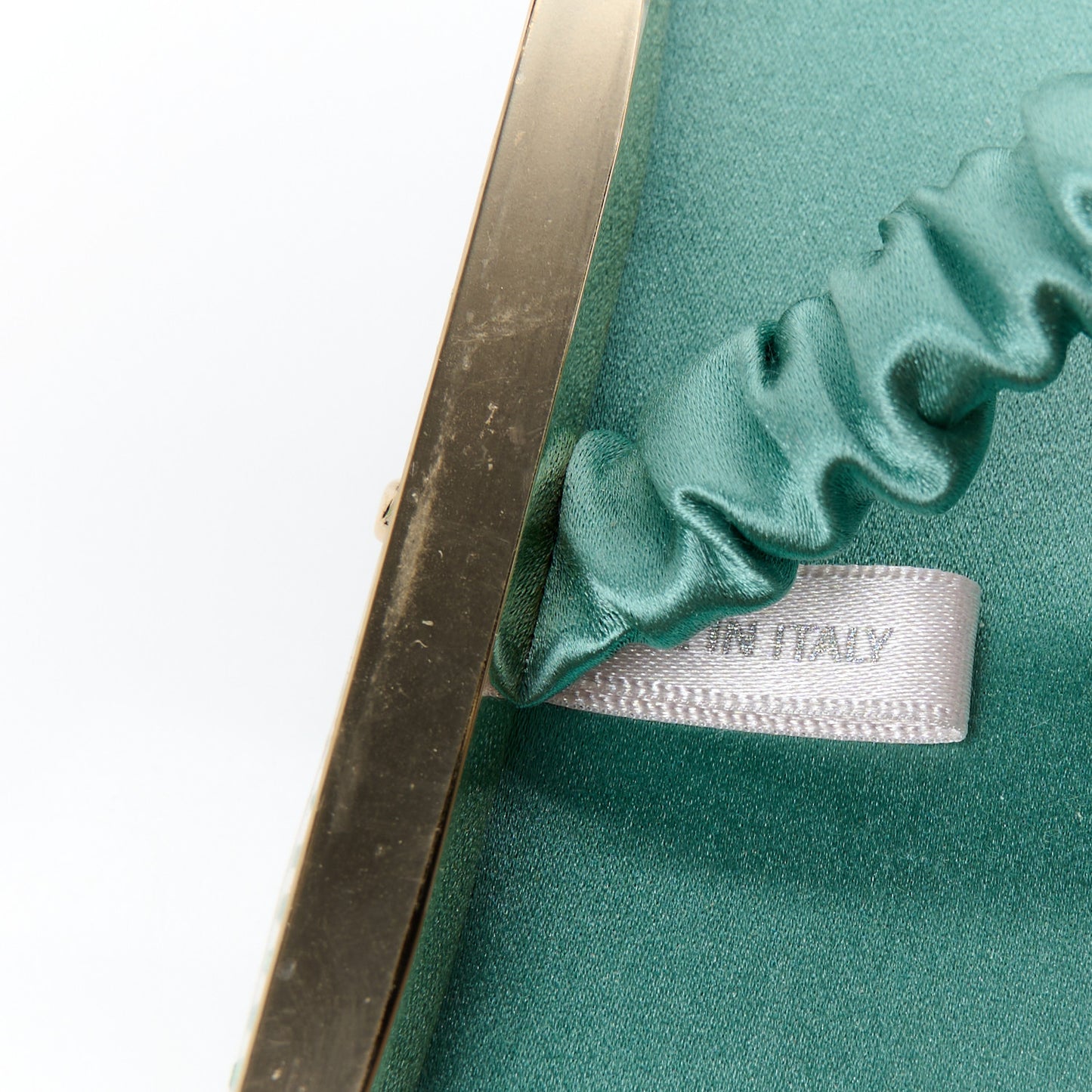 Satin Crystal Clemmie Clutch Smoke Green