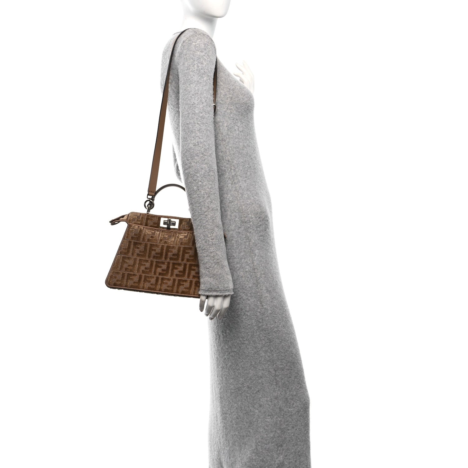 Fendi Velvet Jacquard FF Small Peekaboo I SEE U Satchel Beige 2 of 11