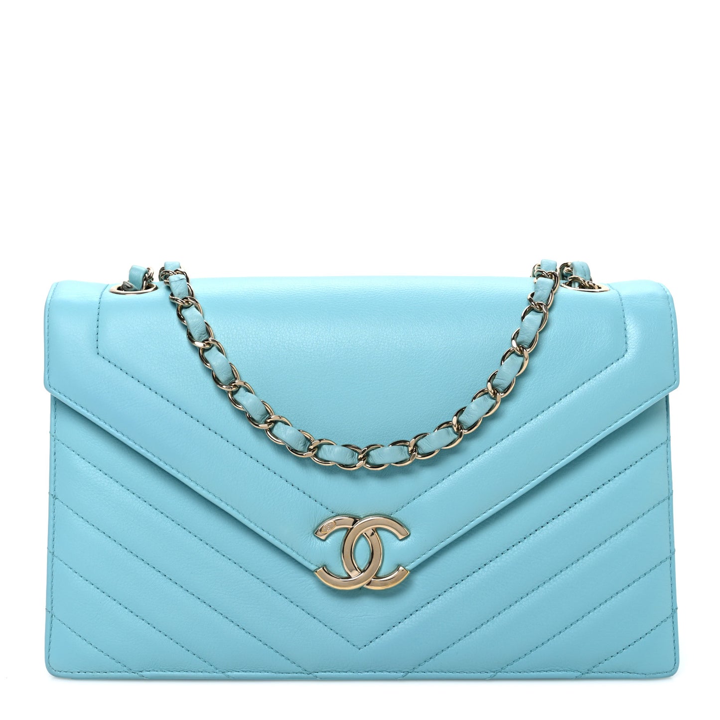 Calfskin Quilted Chevron Envelope Flap Turquoise