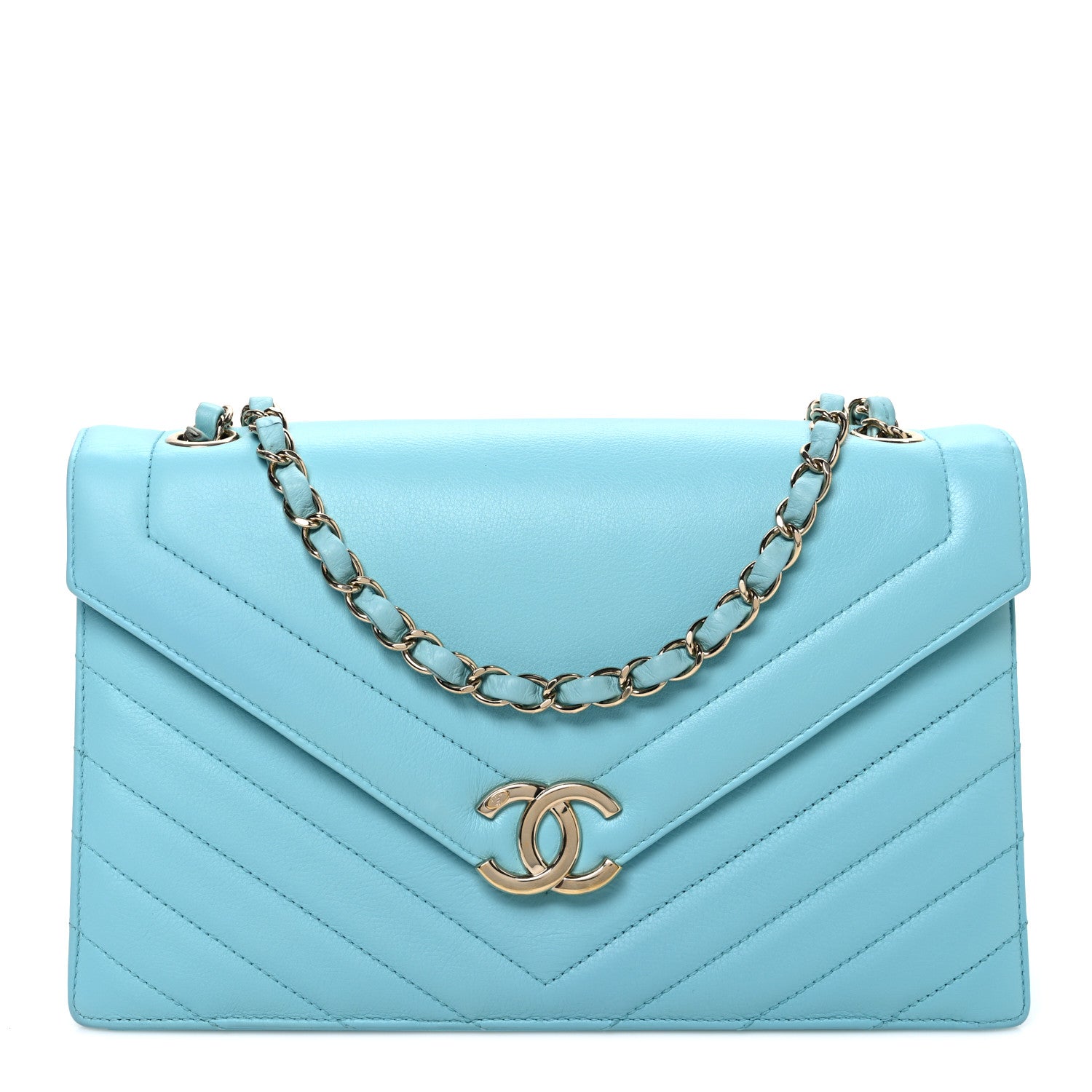 Chanel Calfskin Quilted Chevron Envelope Flap Turquoise 1 of 10