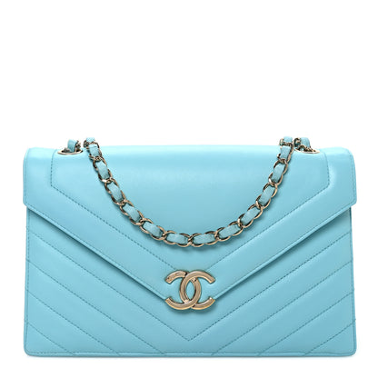 Chanel Calfskin Quilted Chevron Envelope Flap Turquoise 1 of 10