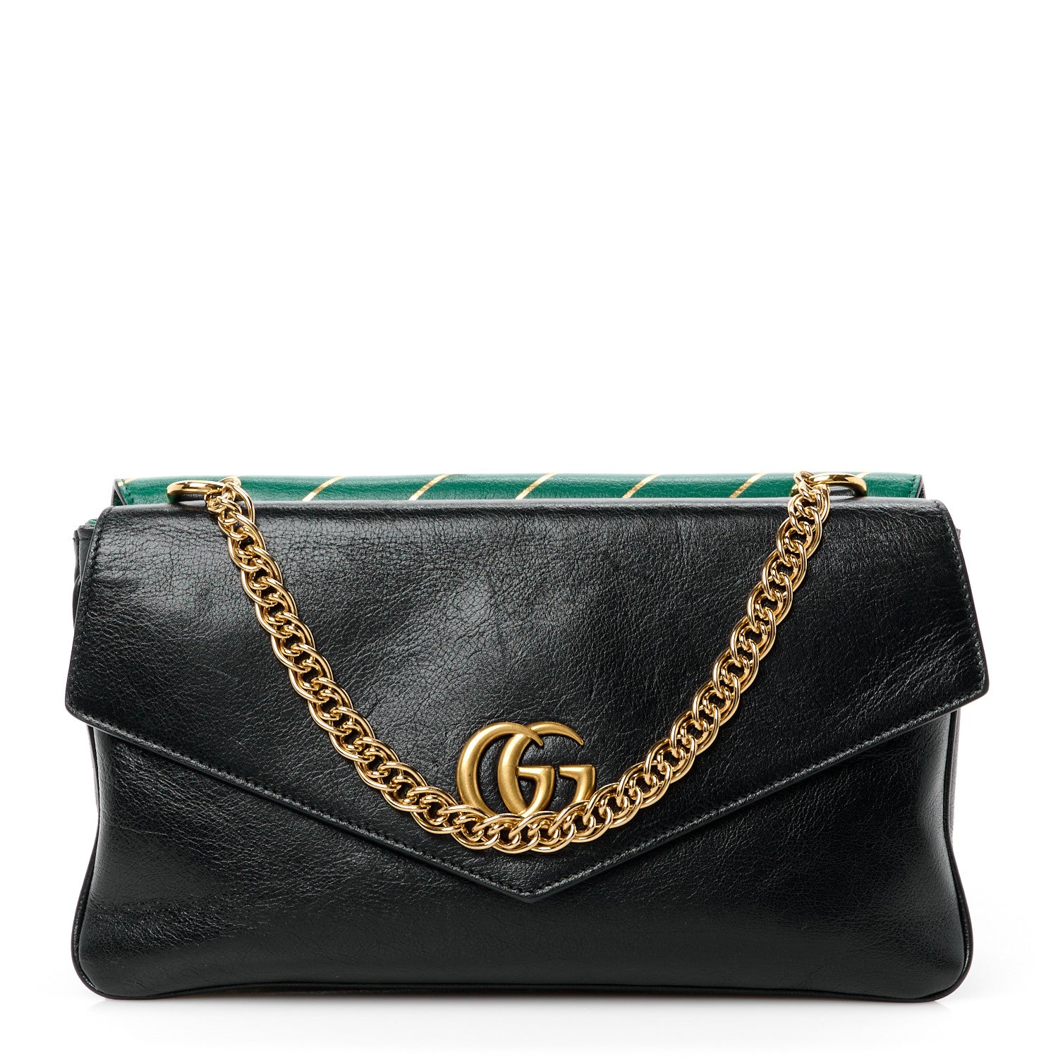 Gucci Calfskin Diagonal GG Medium Thiara Double Envelope Shoulder Bag Emerald Green Black 1 of 13