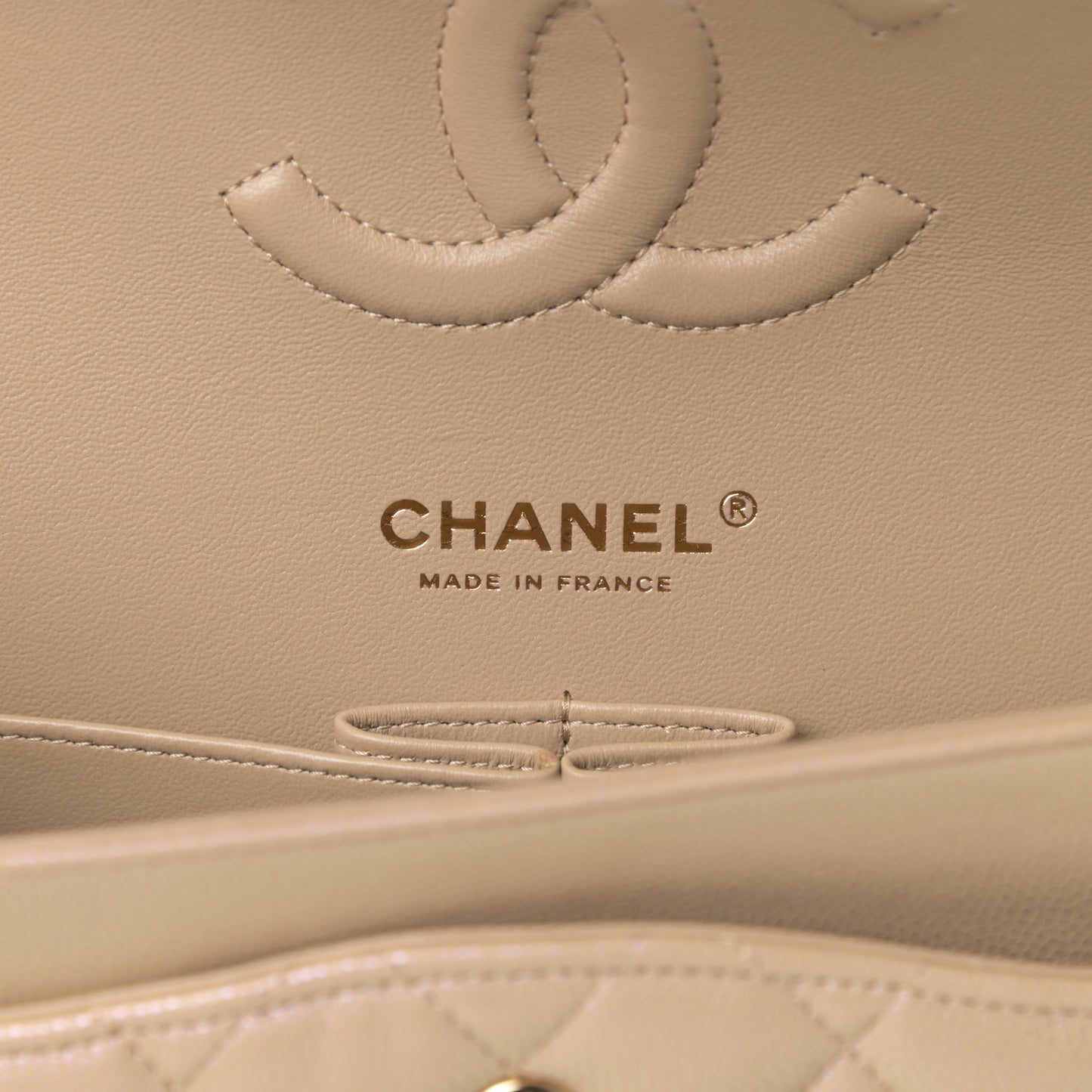 Iridescent Caviar Quilted Medium Double Flap Dark Beige