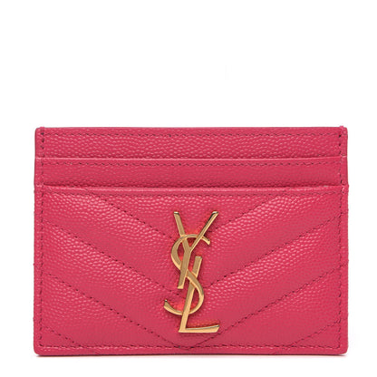 Saint Laurent Grain De Poudre Matelasse Chevron Monogram Credit Card Case Fresh Fuxia 1 of 7