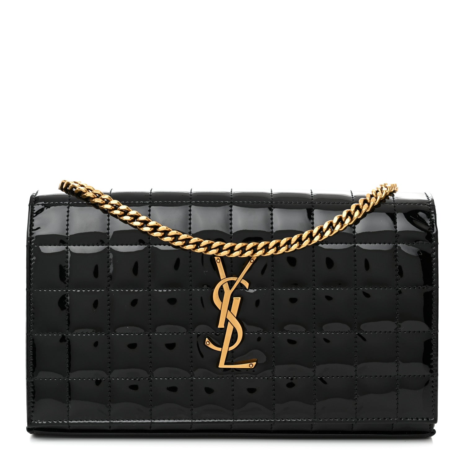 Saint Laurent Patent Carre Quilted Cassandre Chain Wallet Black 1 of 10