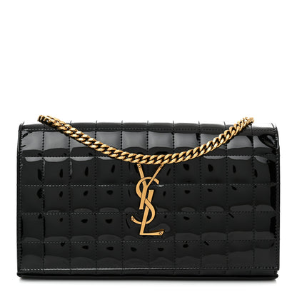 Saint Laurent Patent Carre Quilted Cassandre Chain Wallet Black 1 of 10