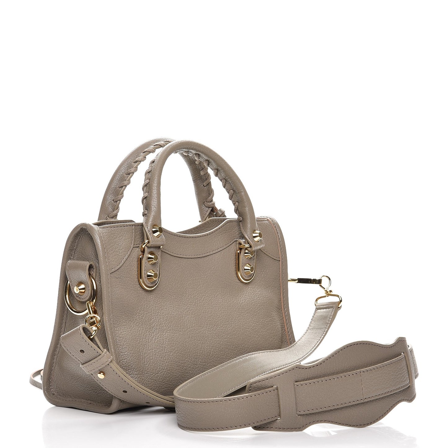Chevre Gold Metallic Edge Hardware Mini City Gris Taupe