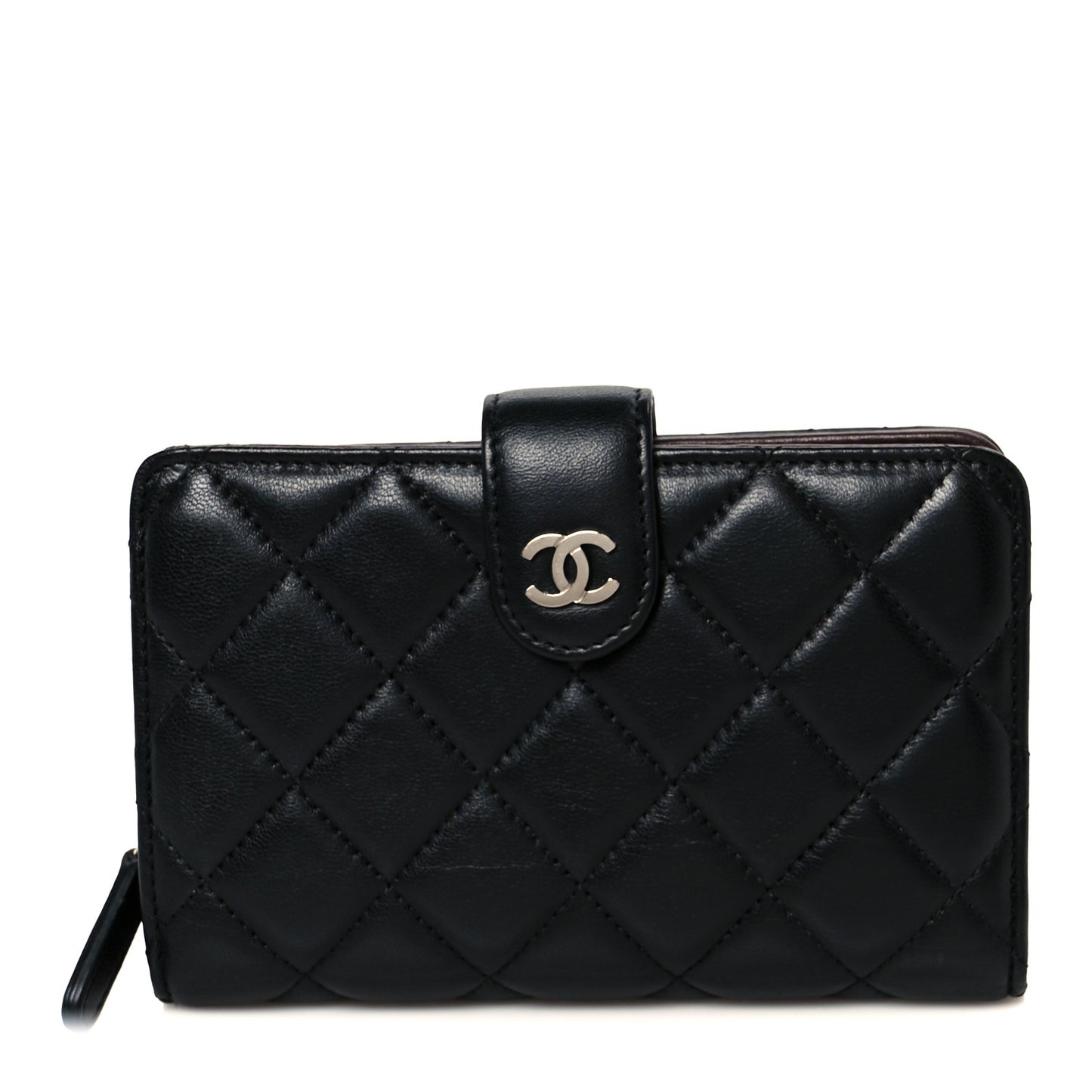 Lambskin Quilted Zipped Pocket Wallet Black
