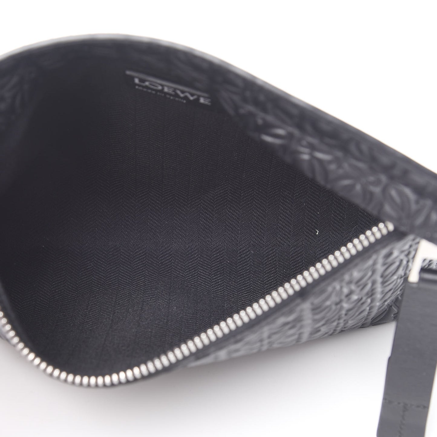 Calfskin Embossed Medium Repeat T Pouch Black