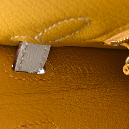 Hermes Chevre Mysore Horseshoe Kelly Sellier 25 Jaune Ambre Bleu Glacier 7 of 11