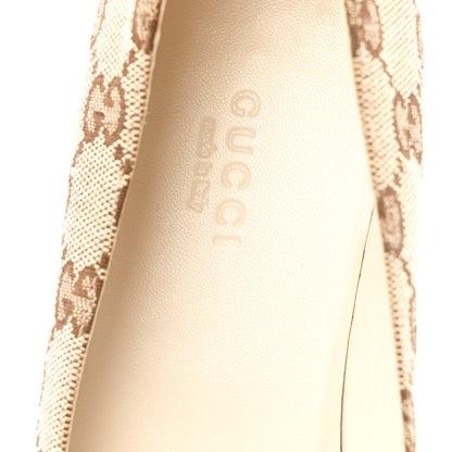 Gucci Monogram Miro Soft Calfskin Womens Horsebit Peep Toe Flats 6 Beige Ebony Mystic White 8 of 10