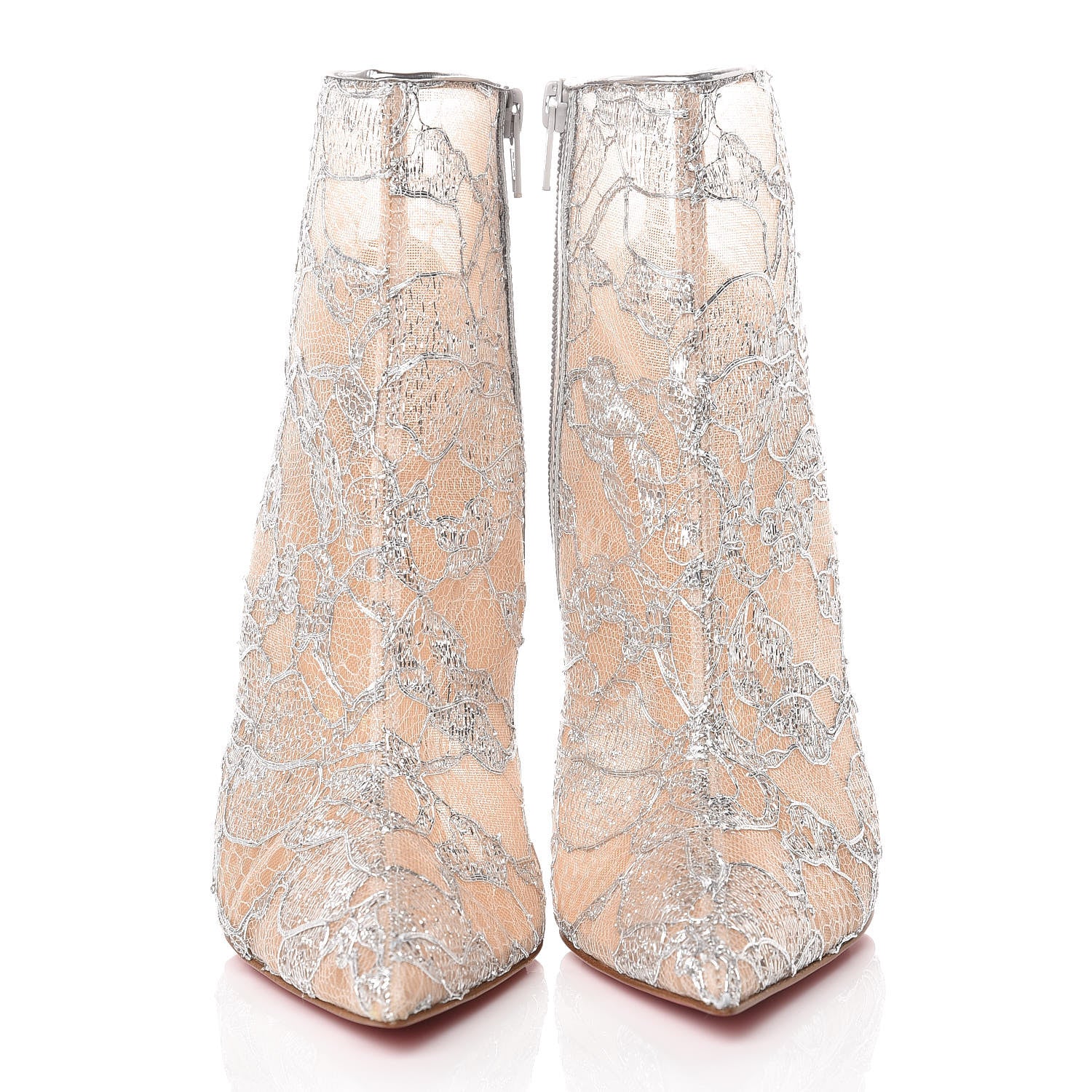 Christian Louboutin Lace Lurex Specchio Gipsybootie 100 Ankle Boots 39 Silver 2 of 8