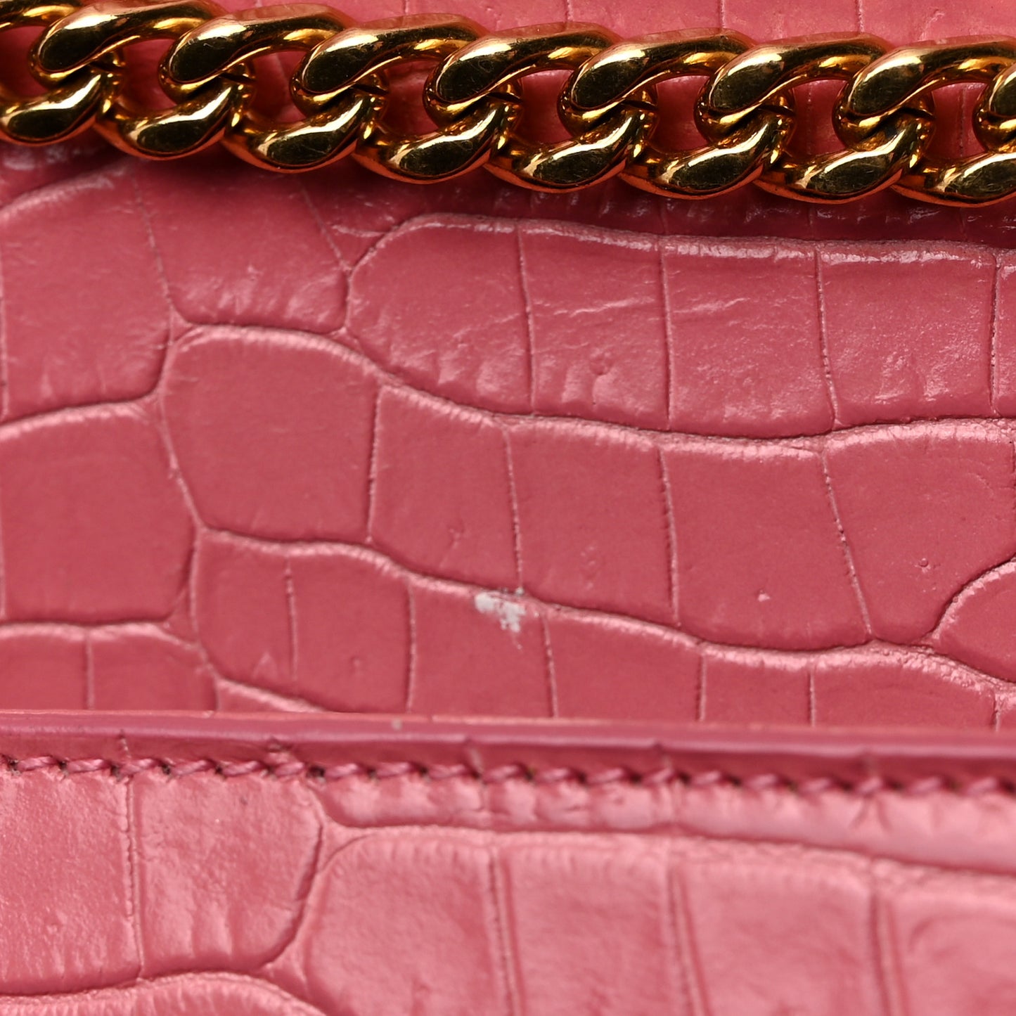 Calfskin Crocodile Embossed Medium Classic Monogram Kate Tassel Satchel Pink