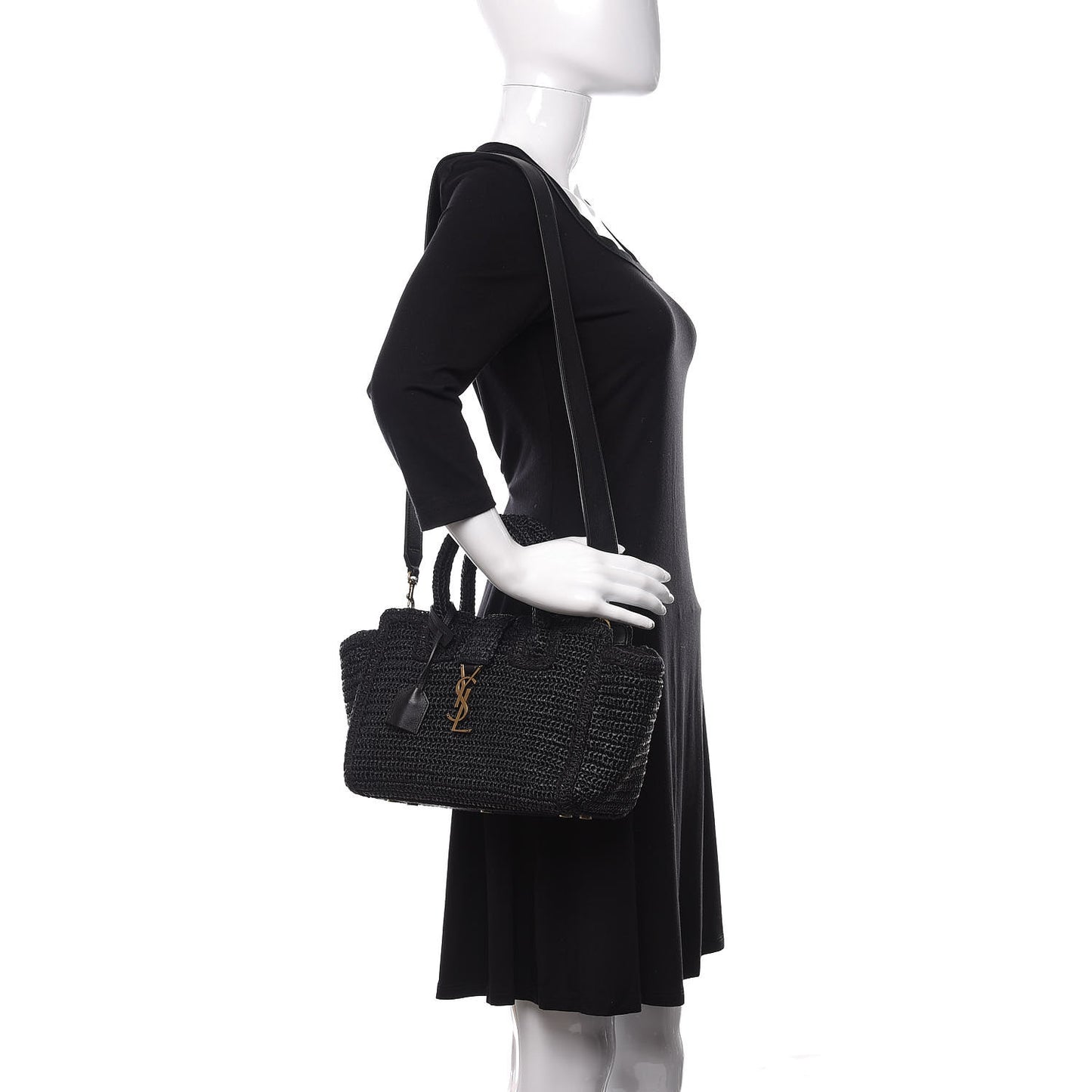 Raffia Baby Monogram Downtown Cabas Black