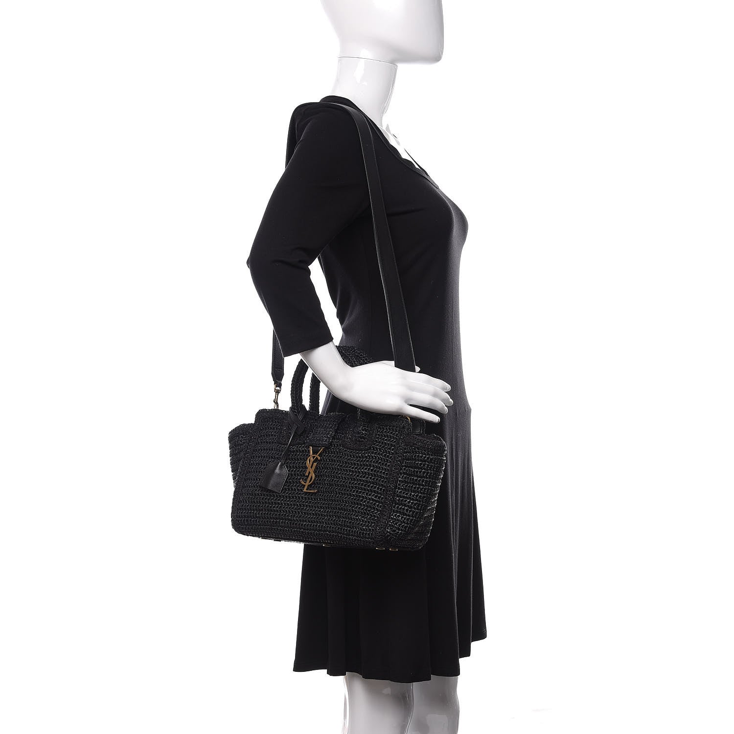 Saint Laurent Raffia Baby Monogram Downtown Cabas Black 2 of 9