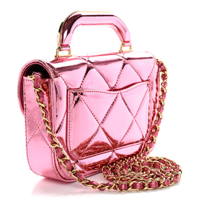 Chanel Mirror Metallic Calfskin Quilted Mini Top Handle Flap Pink 3 of 11