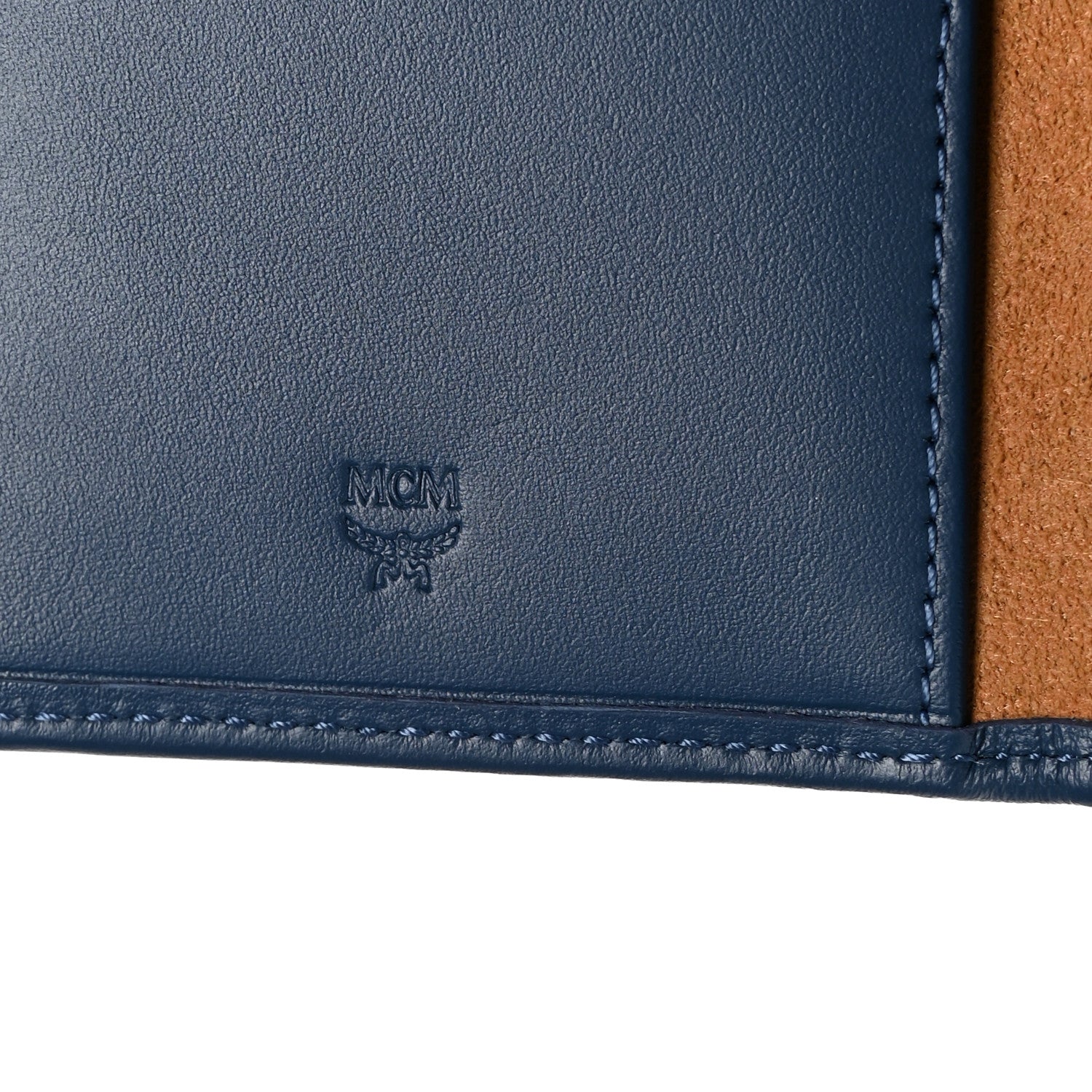 MCM Vintage Jacquard Monogram Aren Chain Wallet Crossbody Blue 5 of 6