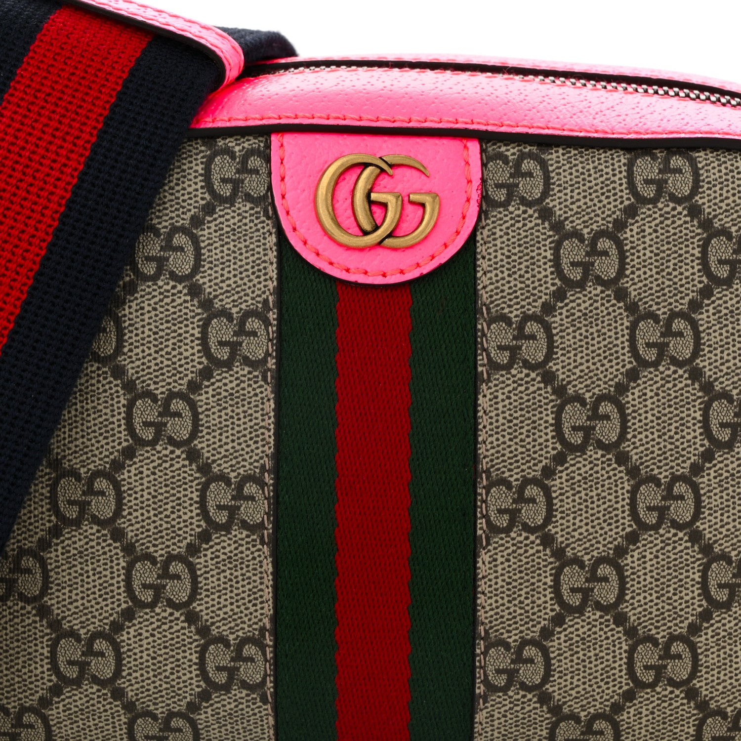 Gucci GG Supreme Monogram Textured Dollar Calfskin Web Ophidia Small Crossbody Bag Beige Ebony Fuchsia 8 of 10