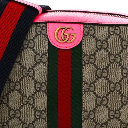 Gucci GG Supreme Monogram Textured Dollar Calfskin Web Ophidia Small Crossbody Bag Beige Ebony Fuchsia 8 of 10