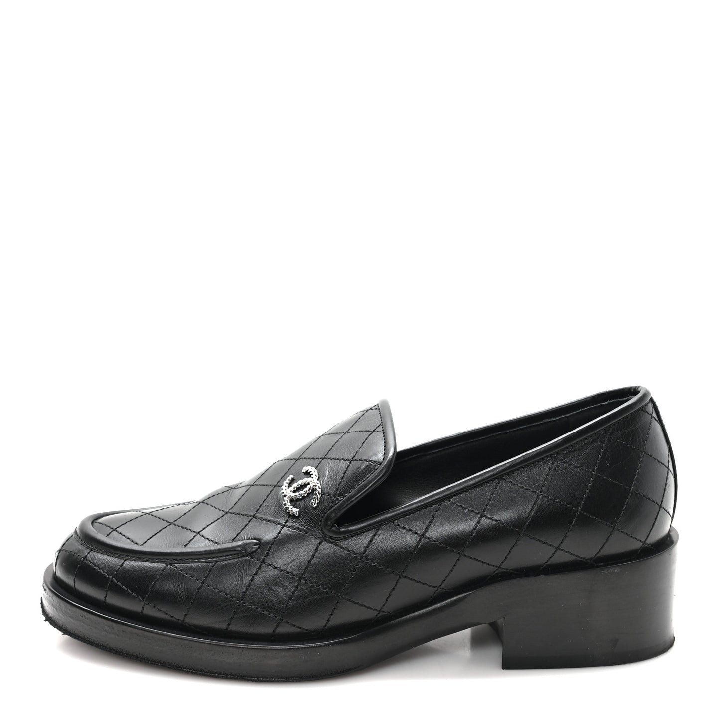 Calfskin Stitched CC Loafers 38 Black