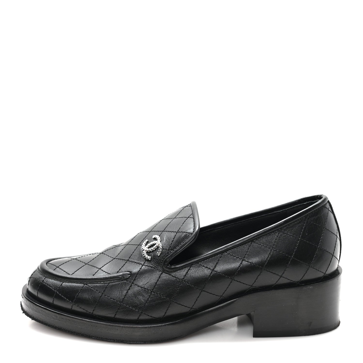 Chanel Calfskin Stitched CC Loafers 38 Black 1 of 10