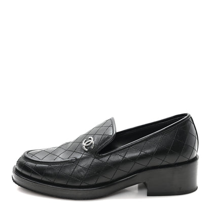 Chanel Calfskin Stitched CC Loafers 38 Black 1 of 10