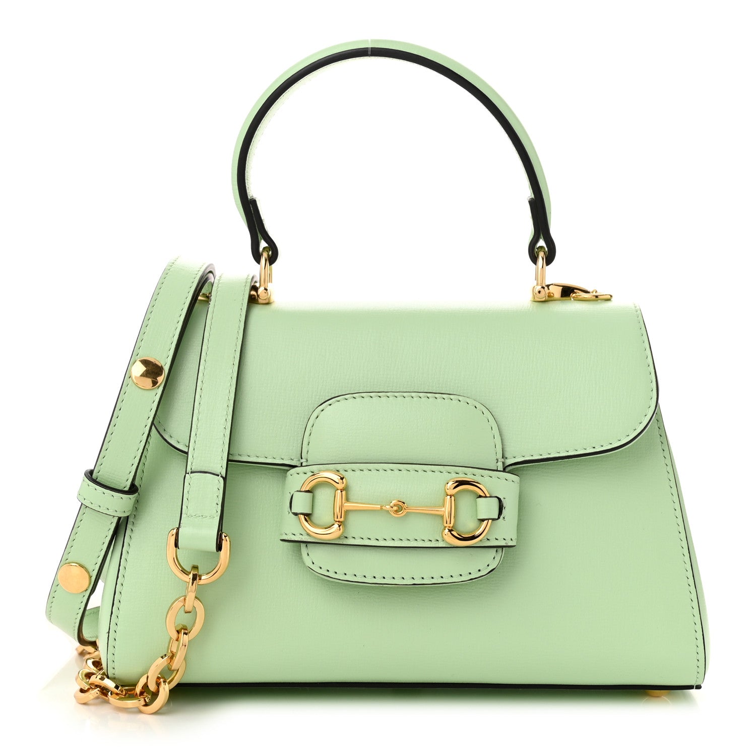 Gucci Glazed Textured Calfskin Mini Horsebit 1955 Top Handle Flap Bag Green 1 of 10