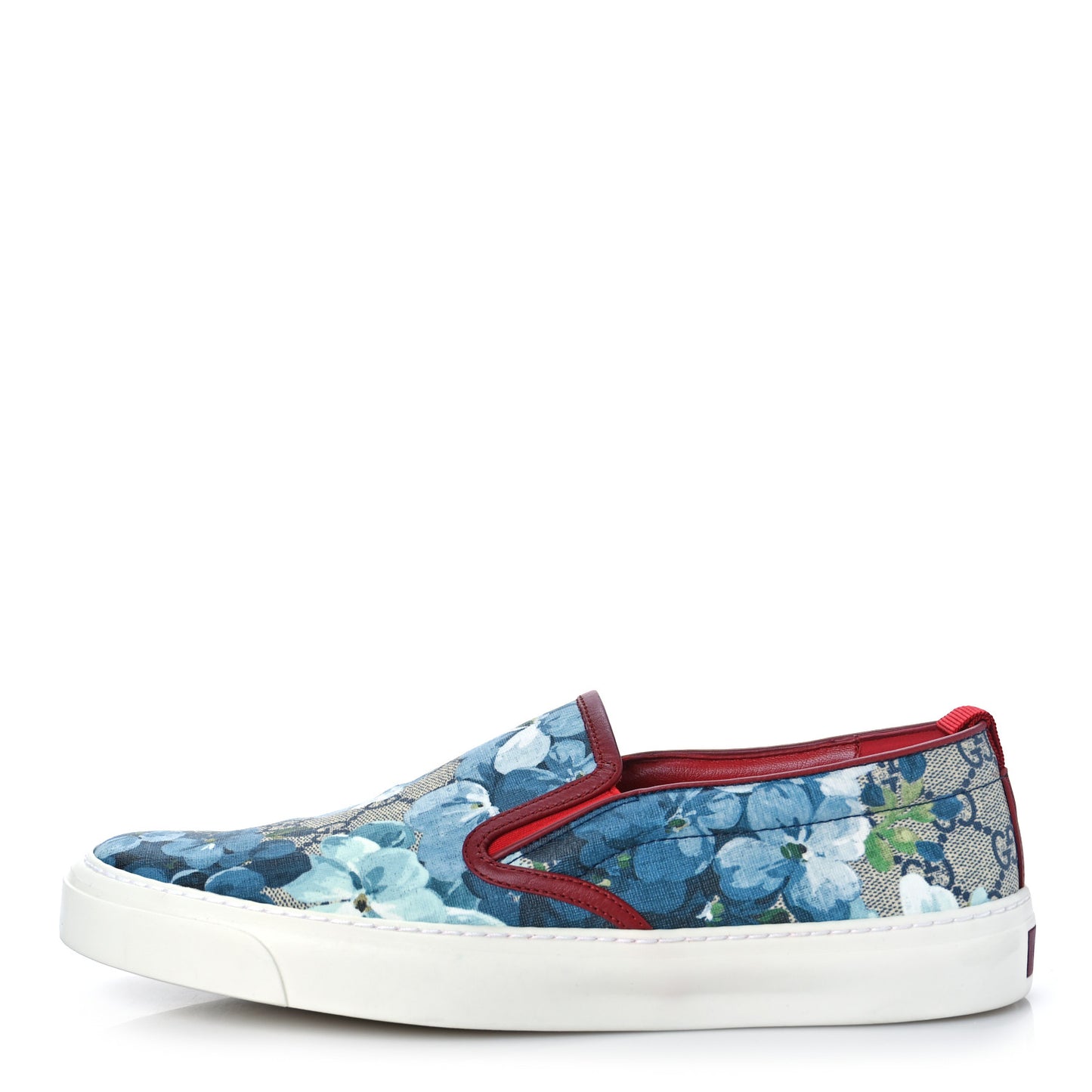 GG Supreme Monogram Blooms Womens Slip On Sneakers 40.5 Beige Blue Navy Red
